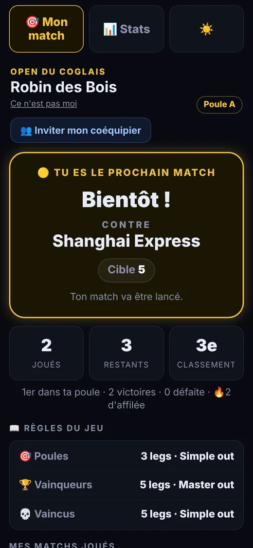 Prochain match avec adversaire et cible